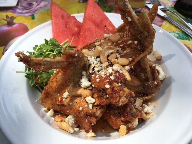 The Beauty Shop Restaurant signature dishes Watermelon and Wings, Pan Roasted Barramundi, Maple Glazed Bacon Wrapped Steak Frites.